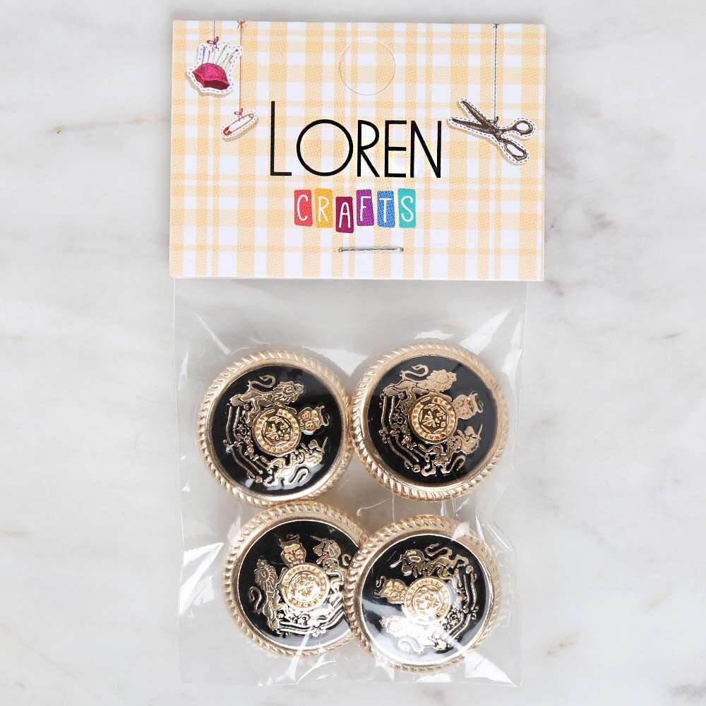 Loren Crafts 4'lü Sarı Metal, Blazer Ceket Düğmesi Siyah - 1814